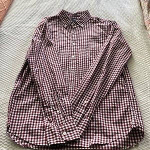 Maroon checked dress shirt, front pocket, Jcrew slim, L